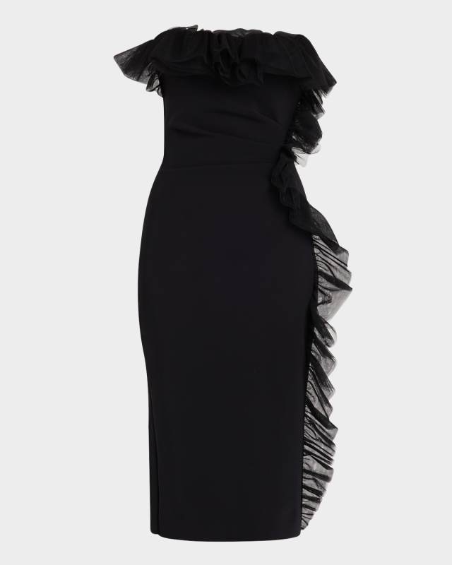 Strapless Ruffle-Trim Bodycon Dress